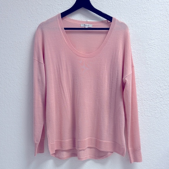 Madewell Micro Merino Wool Soft Pink Knit Top oversized SM - Picture 1 of 8